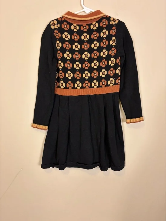Janie and Jack Black Collared Long Sleeve Dress with Rust and Cream Floral Yoke - Picture 2 of 6